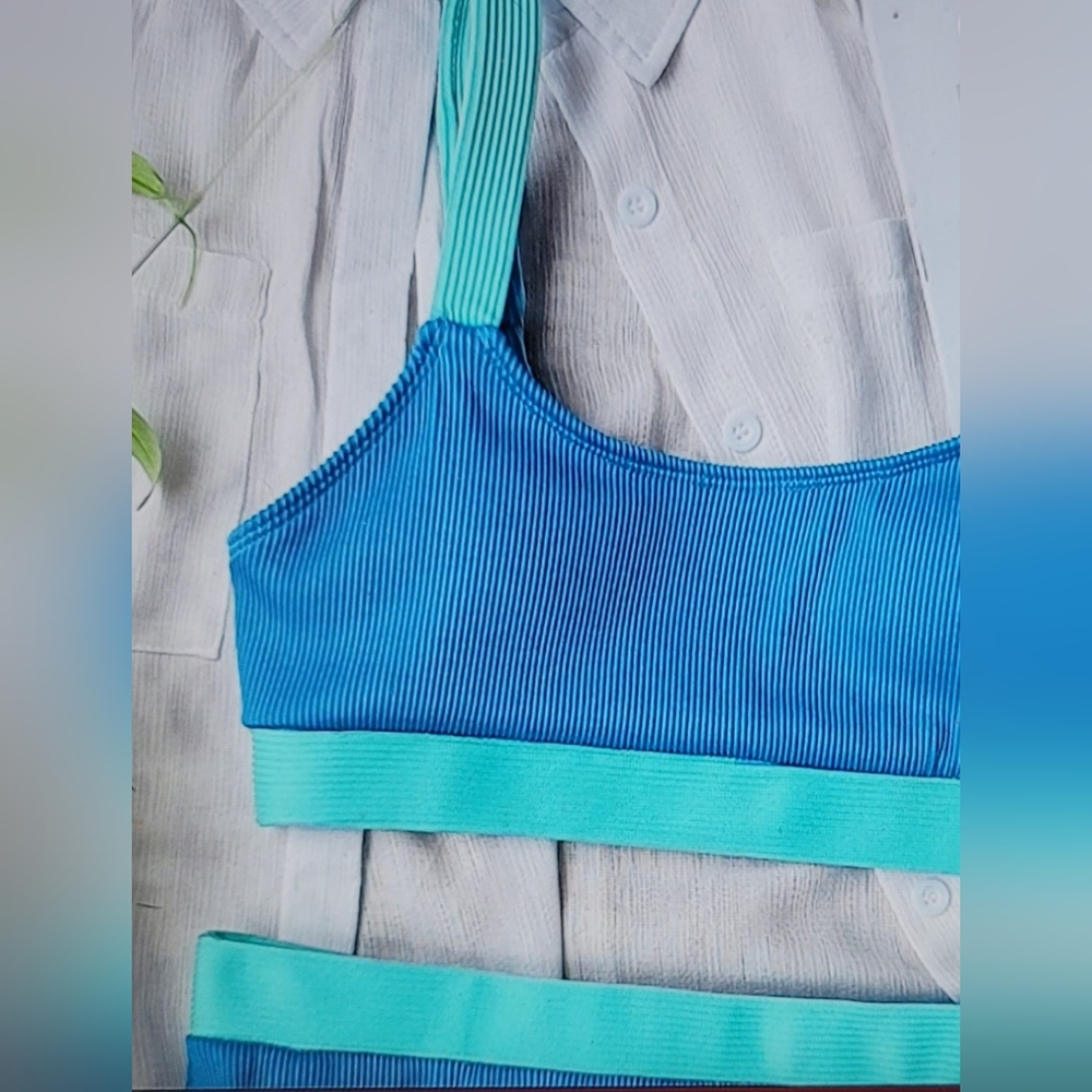 BRAND NEW ATHLETIC SPORTS BRA HIGH WAISTED RIBBED PADDED SWIM BATHING VOLLEYBALL - Picture 2 of 10
